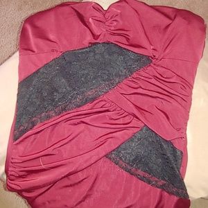 Maroon and black lace tube top